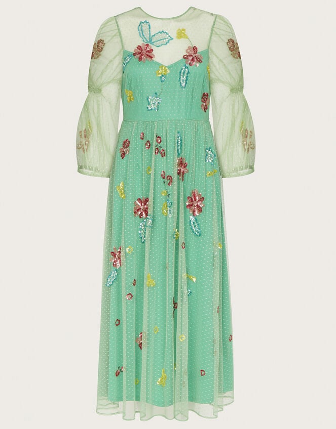 Rosa Embellished Midi Dress, Green (GREEN), large