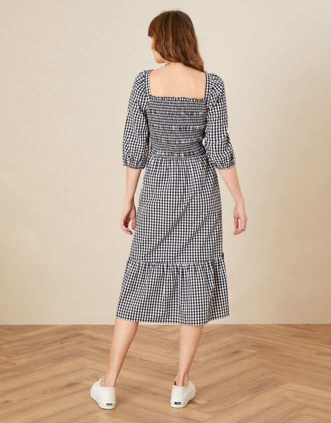 Smocked Check Dress, Black (BLACK), large
