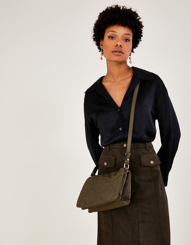Quilted Nylon Cross-Body Bag, Green (KHAKI), large