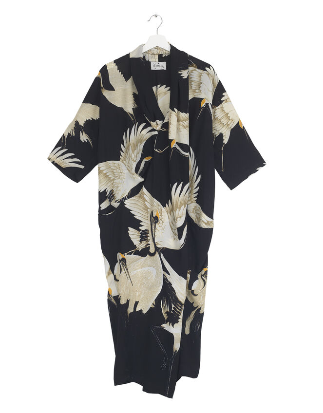 One Hundred Stars Stork Print Dress, Black (BLACK), large