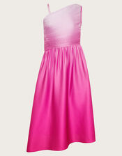 Pleated Ombre Satin Dress, Pink (PINK), large