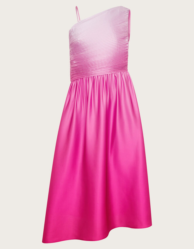 Pleated Ombre Satin Dress, Pink (PINK), large