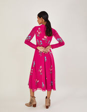 Mara Embroidered Shirt Dress in Recycled Polyester, Pink (PINK), large