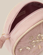 Embellished Velvet Initial Crossbody Bag, Pink (PINK), large