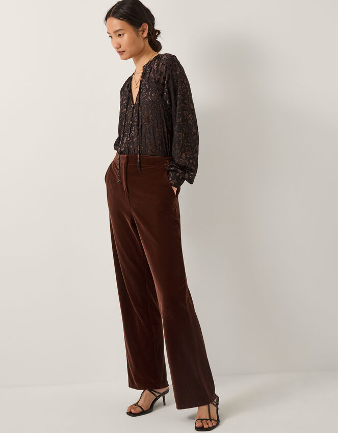Mila Straight Velvet Trousers, Copper (COPPER), large