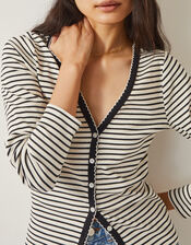 Sil Stripe Jersey Cardigan, Ivory (IVORY), large