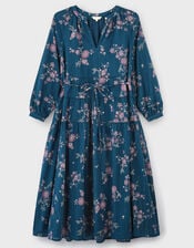 East Layla Floral Print Cotton Midi Dress, Blue (BLUE), large