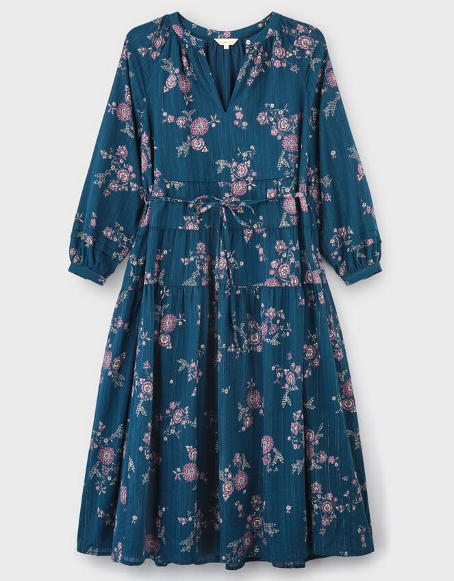 East Layla Floral Print Cotton Midi Dress, Blue (BLUE), large