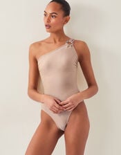 Kimi Glitter One-Shoulder Swimsuit, Gold (GOLD), large