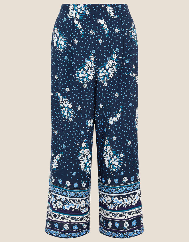 Paisley Print Crop Trousers in LENZING™ ECOVERO™, Blue (NAVY), large