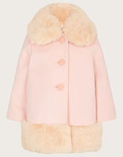 Baby Fur Trim Coat, Pink (PALE PINK), large
