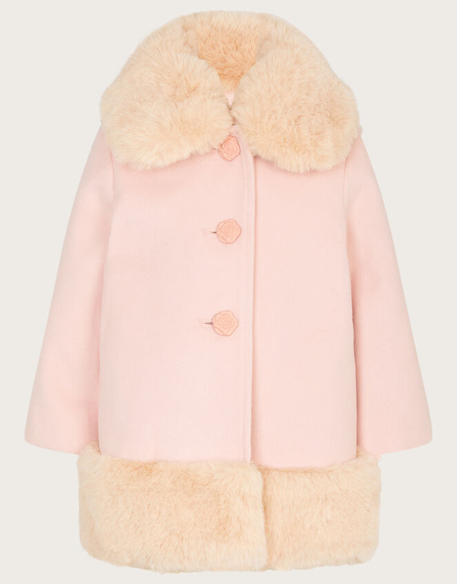 Baby Fur Trim Coat, Pink (PALE PINK), large