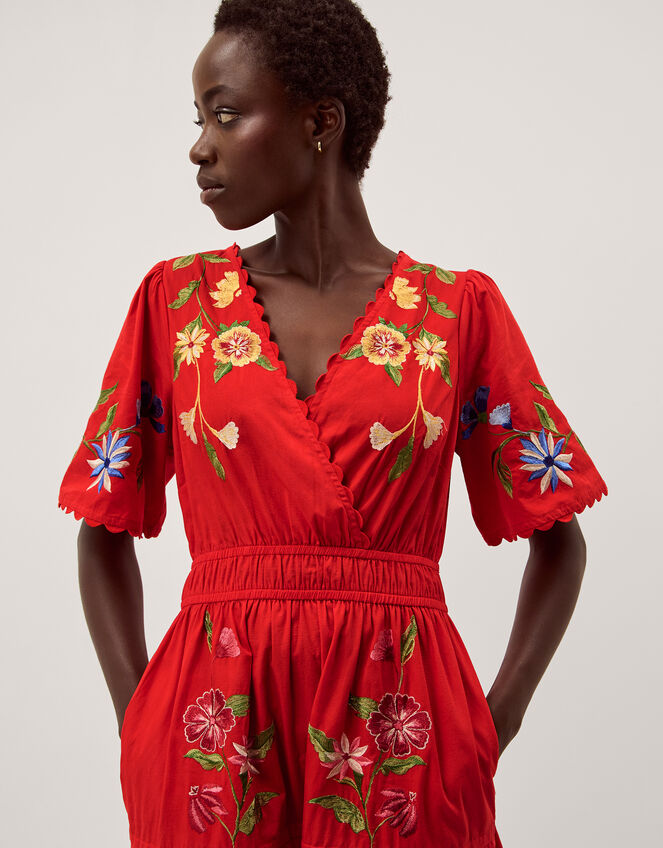 red embroidered midi dress St. Tropez Garden Embroidered Midi Dress in Red S / Red