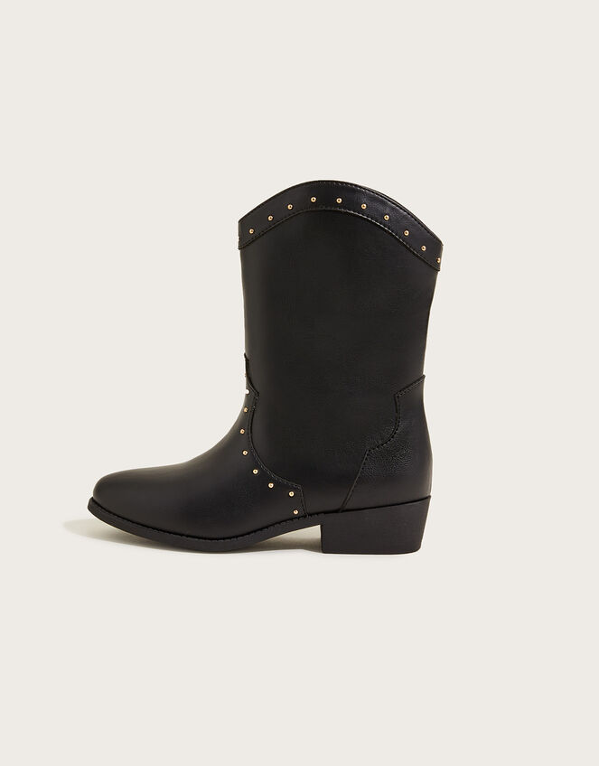 Studded Cowgirl Boots, Black (BLACK), large