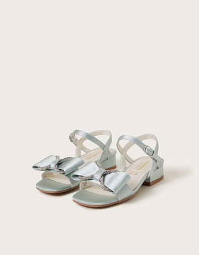 Diamante Bow Satin Sandals, Green (GREEN), large