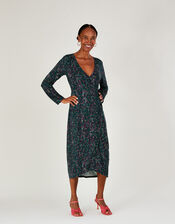 Spot Button Wrap Jersey Dress, Black (BLACK), large