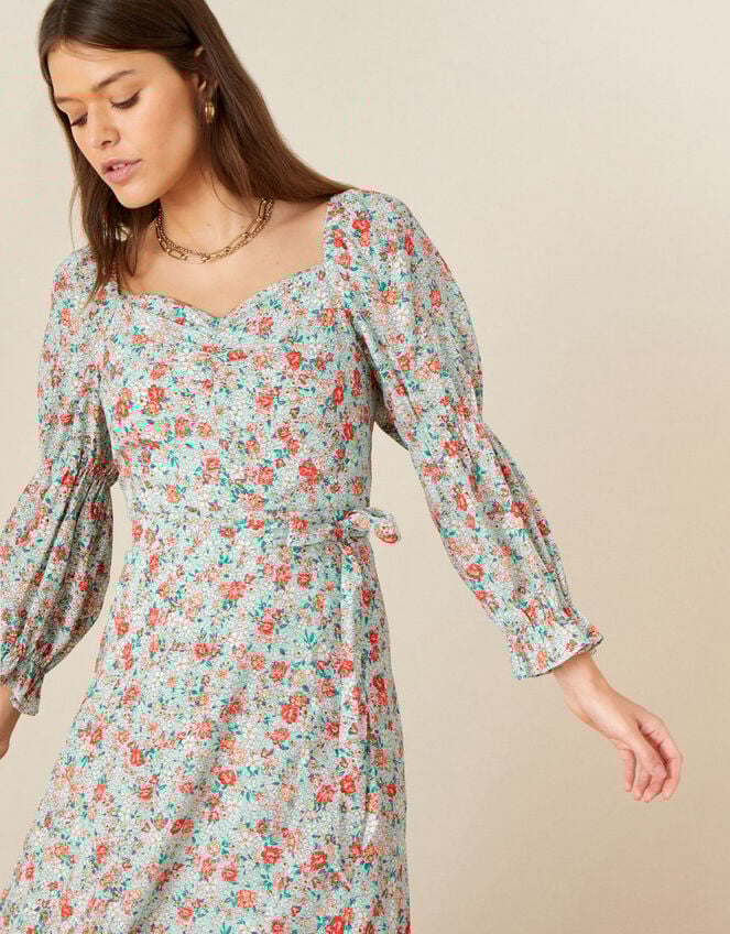 Hattie Floral Midi Dress, Green (GREEN), large