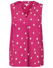 Ikat Sleeveless Spot Blouse in Sustainable Viscose, Pink (PINK), large
