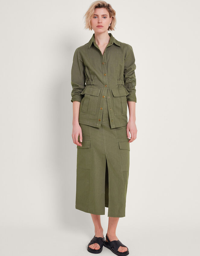 Lucia Cargo Midi Skirt, Green (KHAKI), large