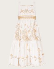 Gold Floral Embroidered Dress, Ivory (IVORY), large