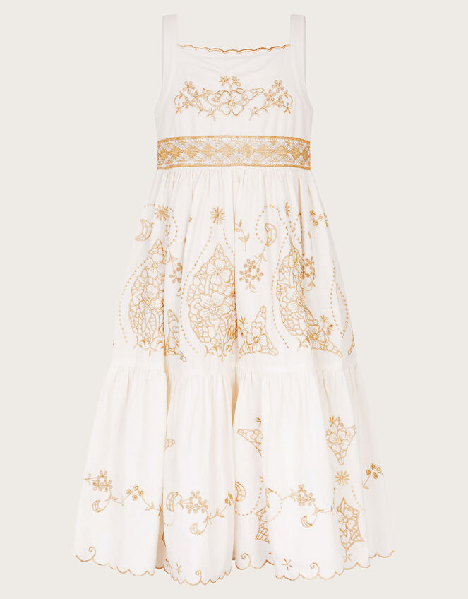 Gold Floral Embroidered Dress, Ivory (IVORY), large