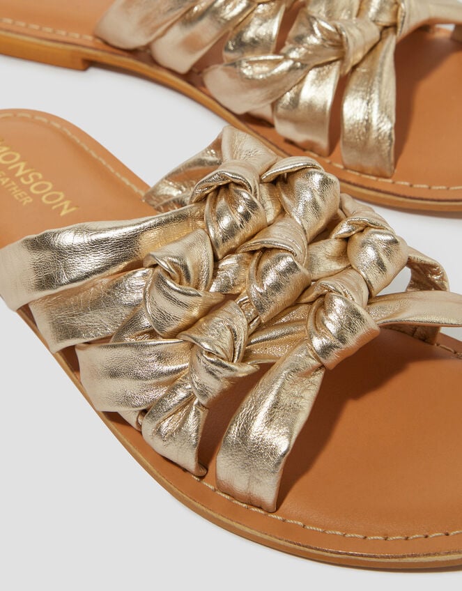 Ali Metallic Knot Slide Sandals, Gold (GOLD), large