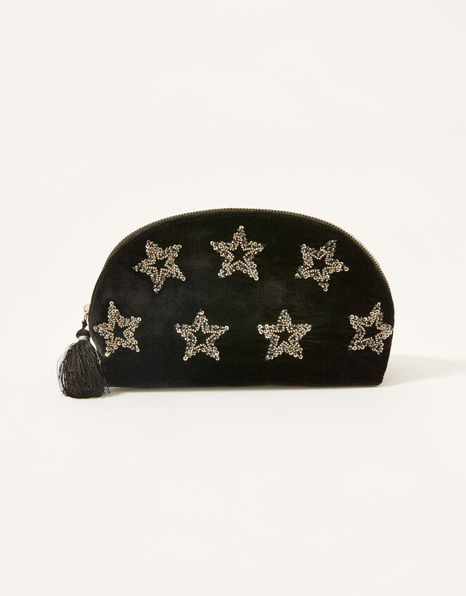 Star Embellished Velvet Makeup Bag , , large