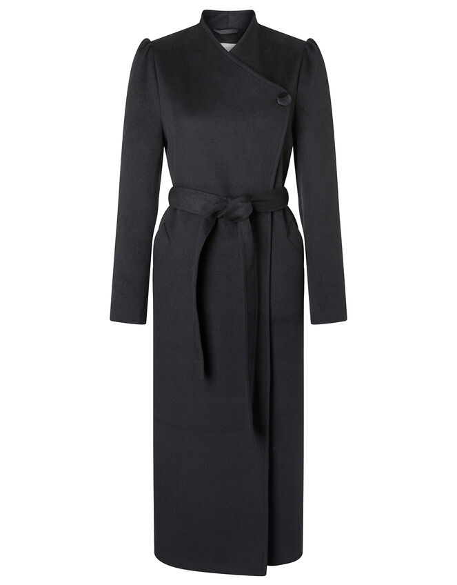 Maxine Long Belted Wrap Coat, Black (BLACK), large