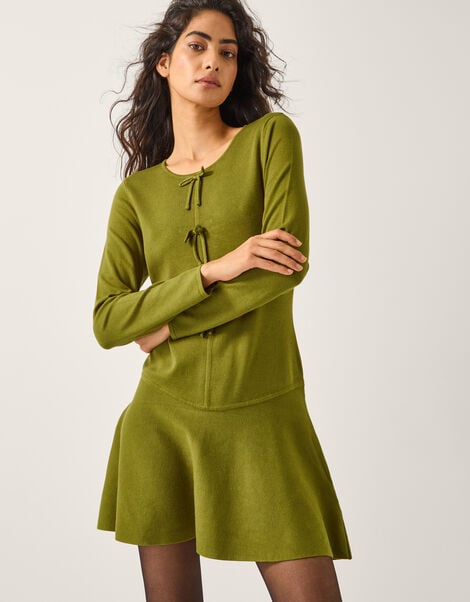 Bayle Bow Knit Mini Dress, Green (GREEN), large