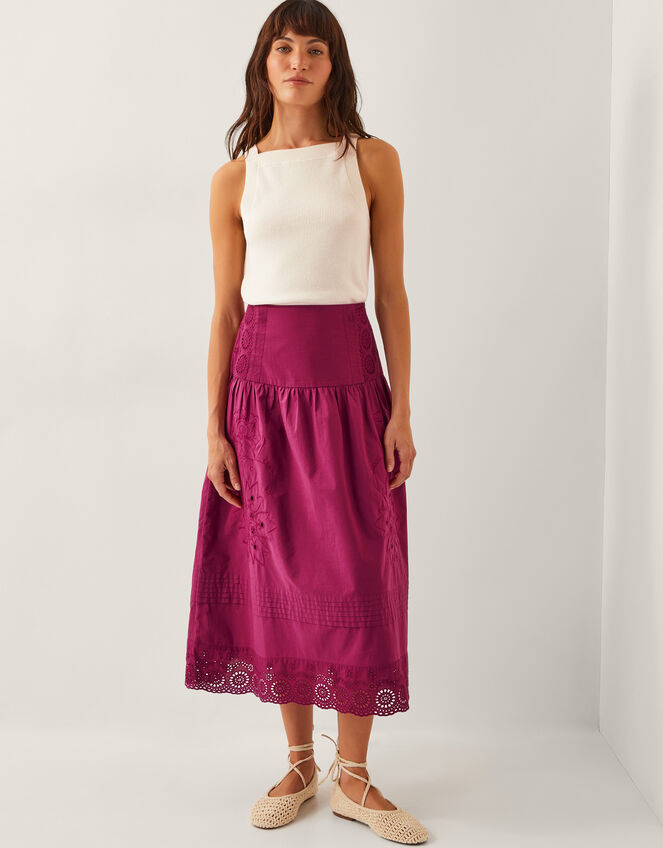 Saoirse Broderie Midi Skirt, Red (BURGUNDY), large