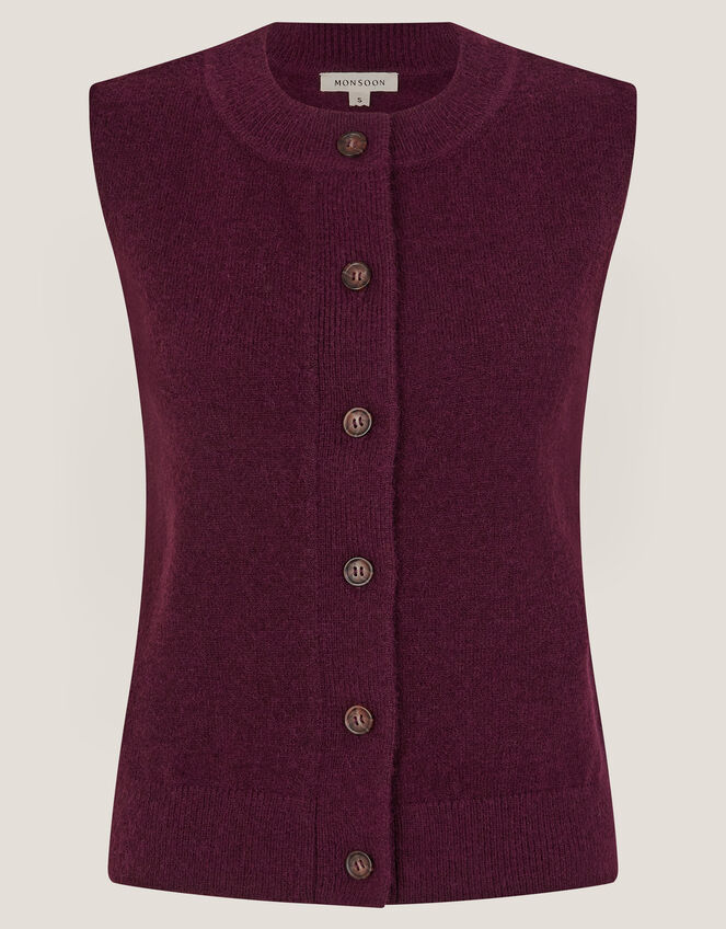 Brooke Button Knitted Vest, Red (BURGUNDY), large