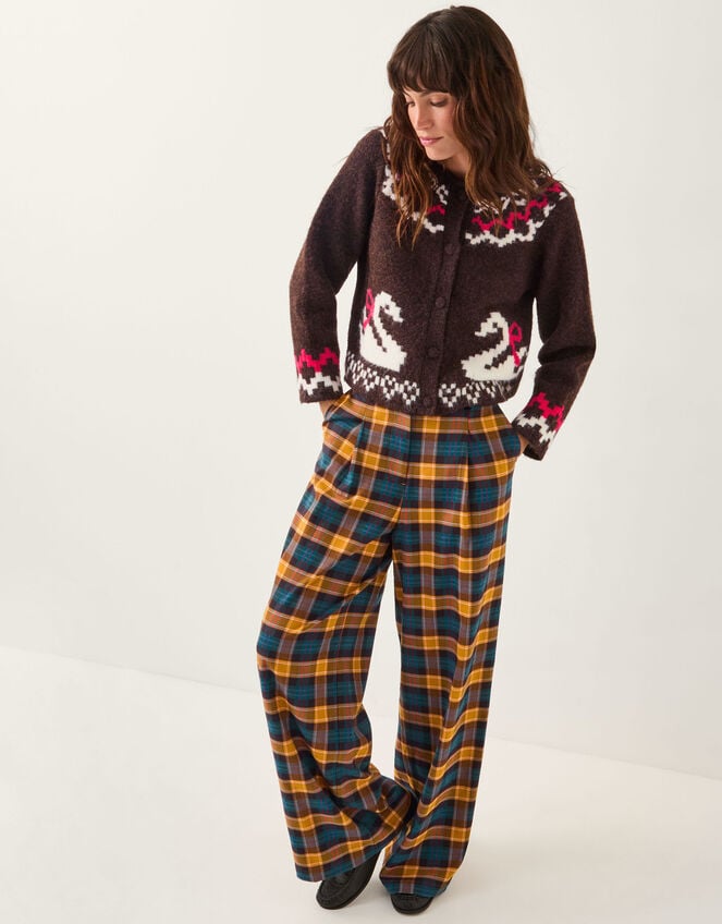Monsoon x Sarah Corbett-Winder Swan Fair Isle Cardigan, Brown (CHOCOLATE), large