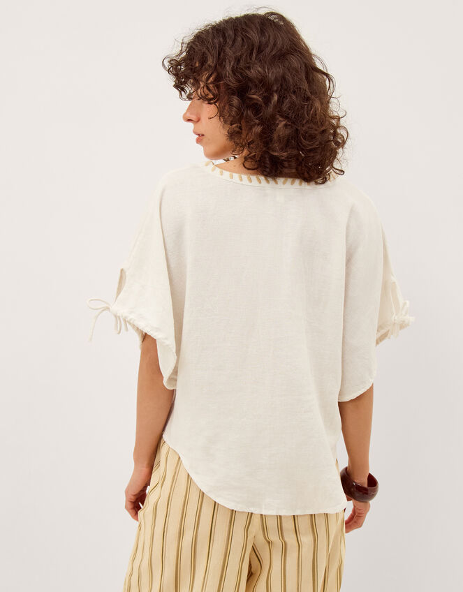 Adela Embroidered Linen Blend Top, Ivory (IVORY), large