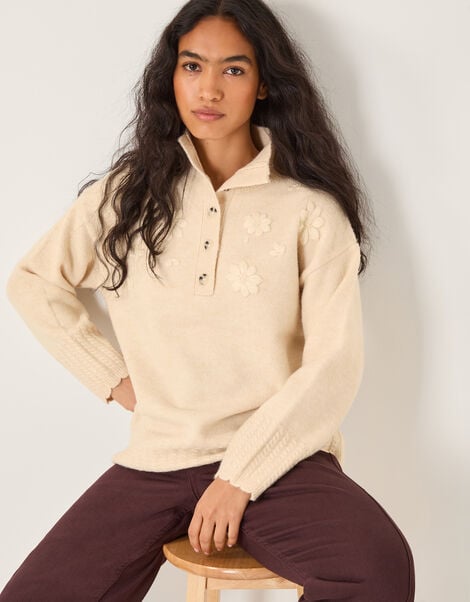 Em Floral Embroidered Knit Jumper, Ivory (IVORY), large