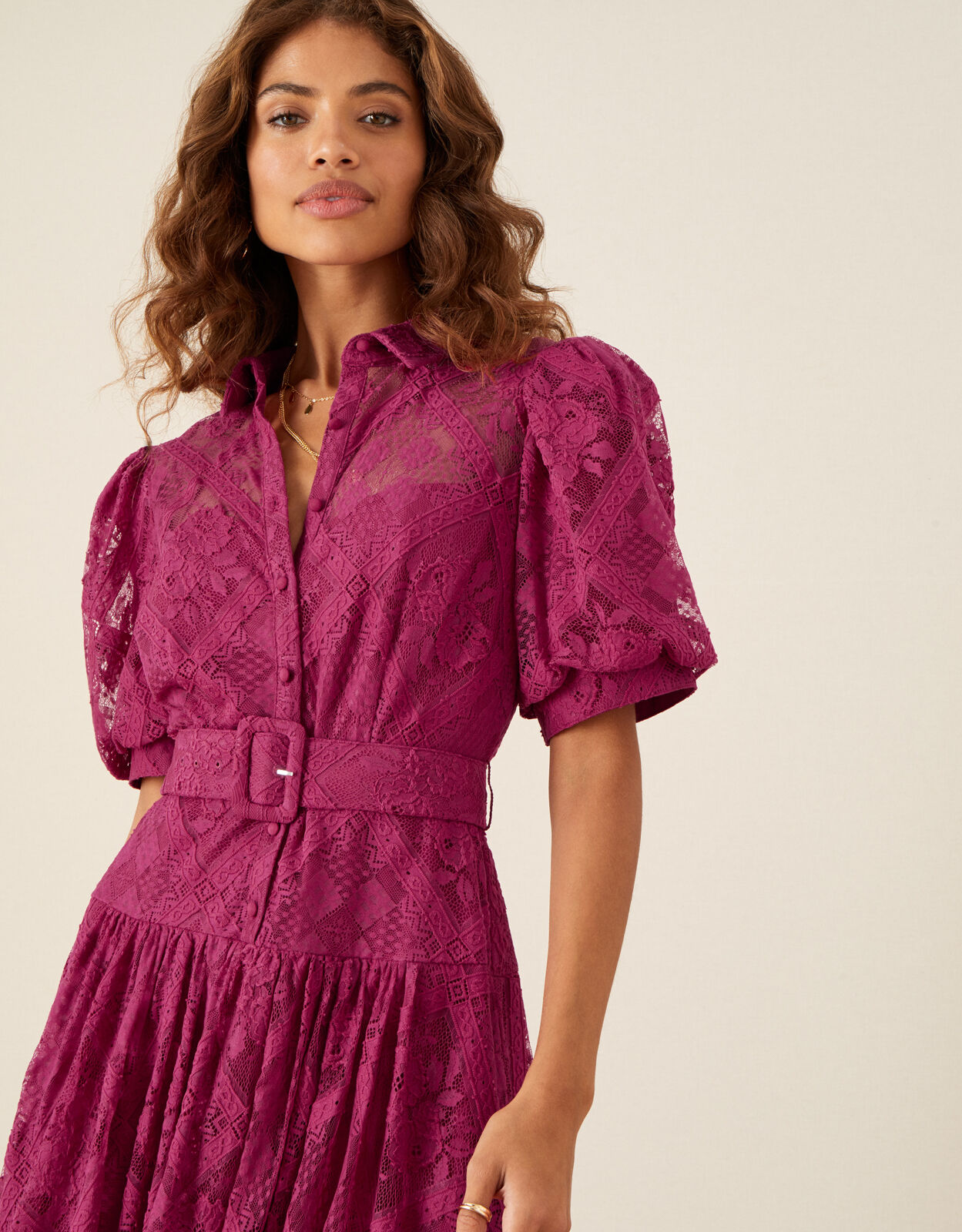 Leila Lace Shirt Dress Red