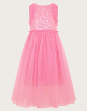 Priscilla Sequin Ruffle Dress, Pink (BRIGHT PINK), large