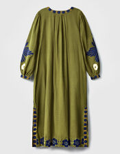 East Bella Embroidered Cotton Twill Dress, Green (KHAKI), large