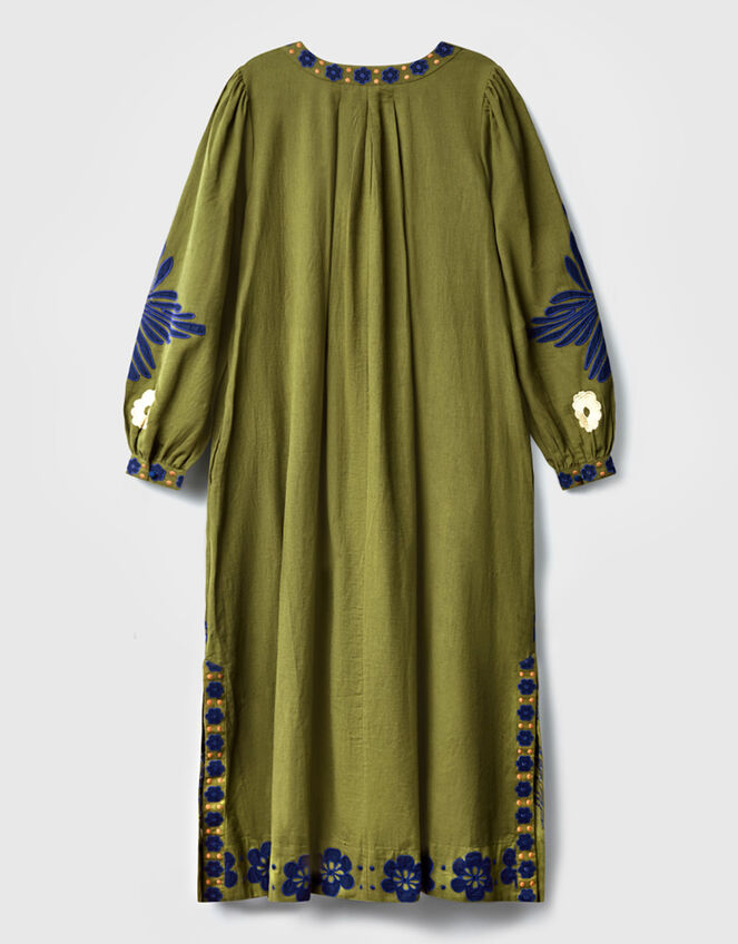 East Bella Embroidered Cotton Twill Dress, Green (KHAKI), large
