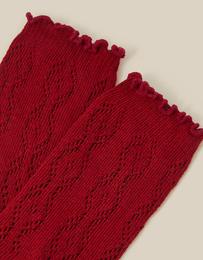 Frill Pointelle Socks, Red (RED), large