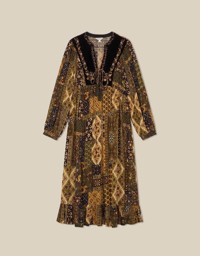 Laoise Floral Patchwork Midi Dress, Green (KHAKI), large