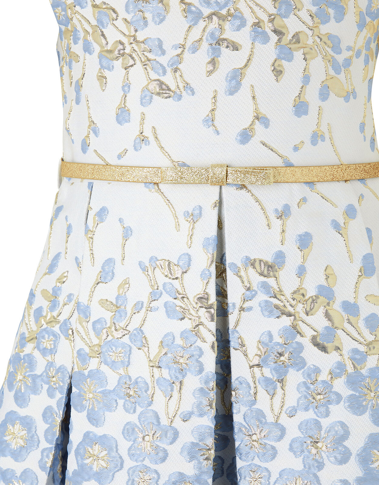 Petal Jacquard Occasion Dress with Glitter Belt Blue