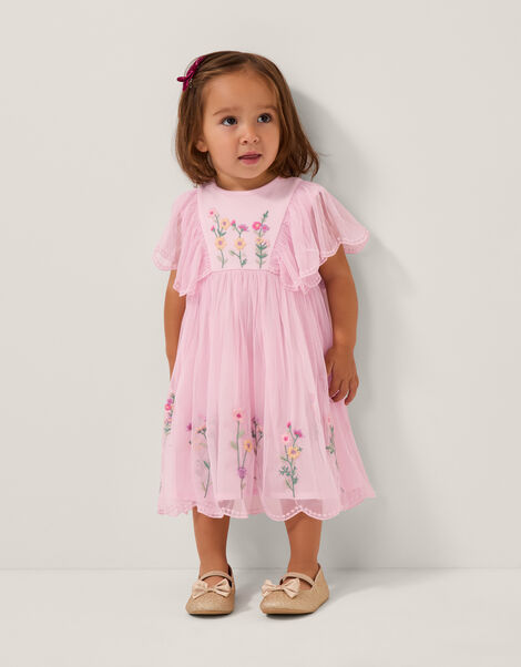 Baby Floral Embroidered Tulle Dress, Pink (PINK), large