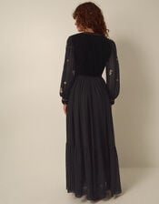 Ella Floral Embellished Velvet Maxi Dress, Black (BLACK), large