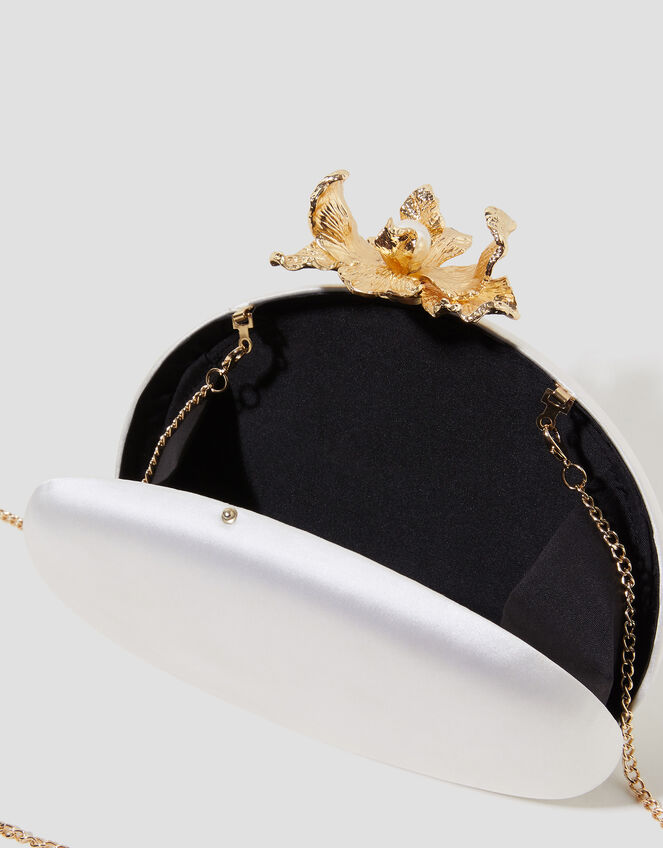Sara Satin Flower Clip Clutch Bag, , large