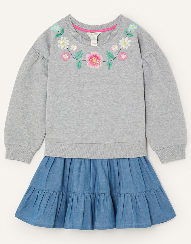 Jumper 2-in-1 Chambray Dress, Grey (GREY), large