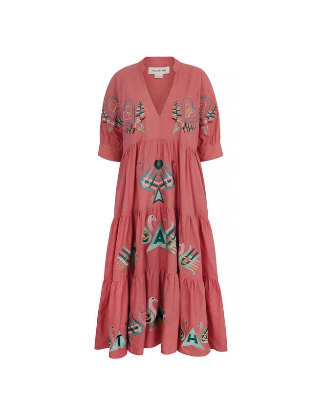 Tallulah and Hop Juliet Long Embroidered Dress, Pink (PINK), large