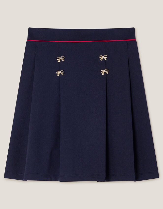 Bow Ponte Pleated Skirt, Blue (NAVY), large
