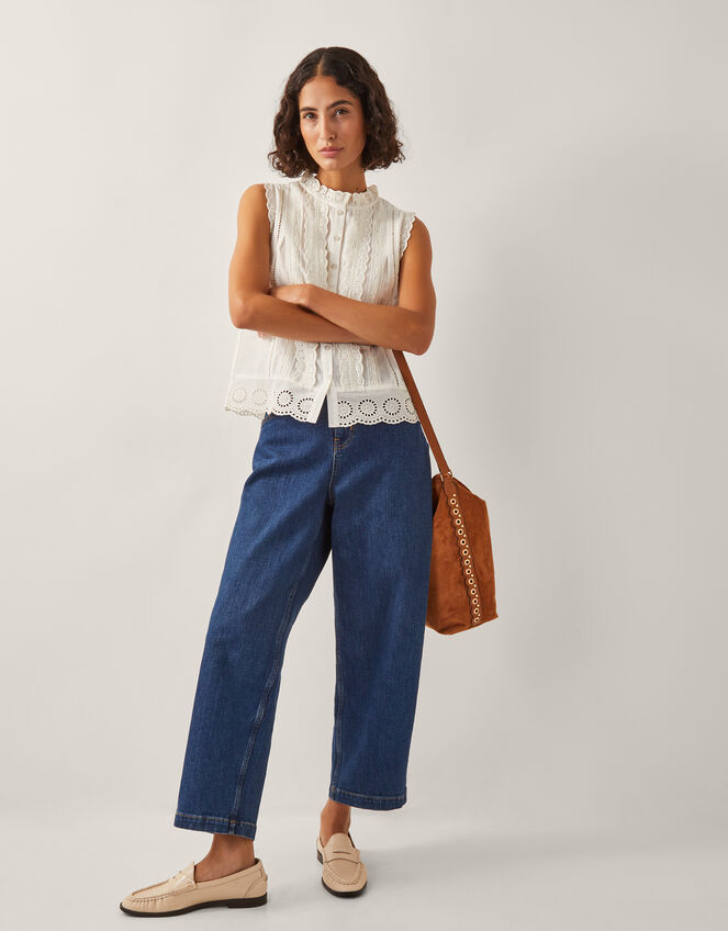 Trish Sleeveless Ruffle Shirt, Ivory (IVORY), large