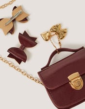 Mini Patent Satchel Bag & Hair Clips Set, , large