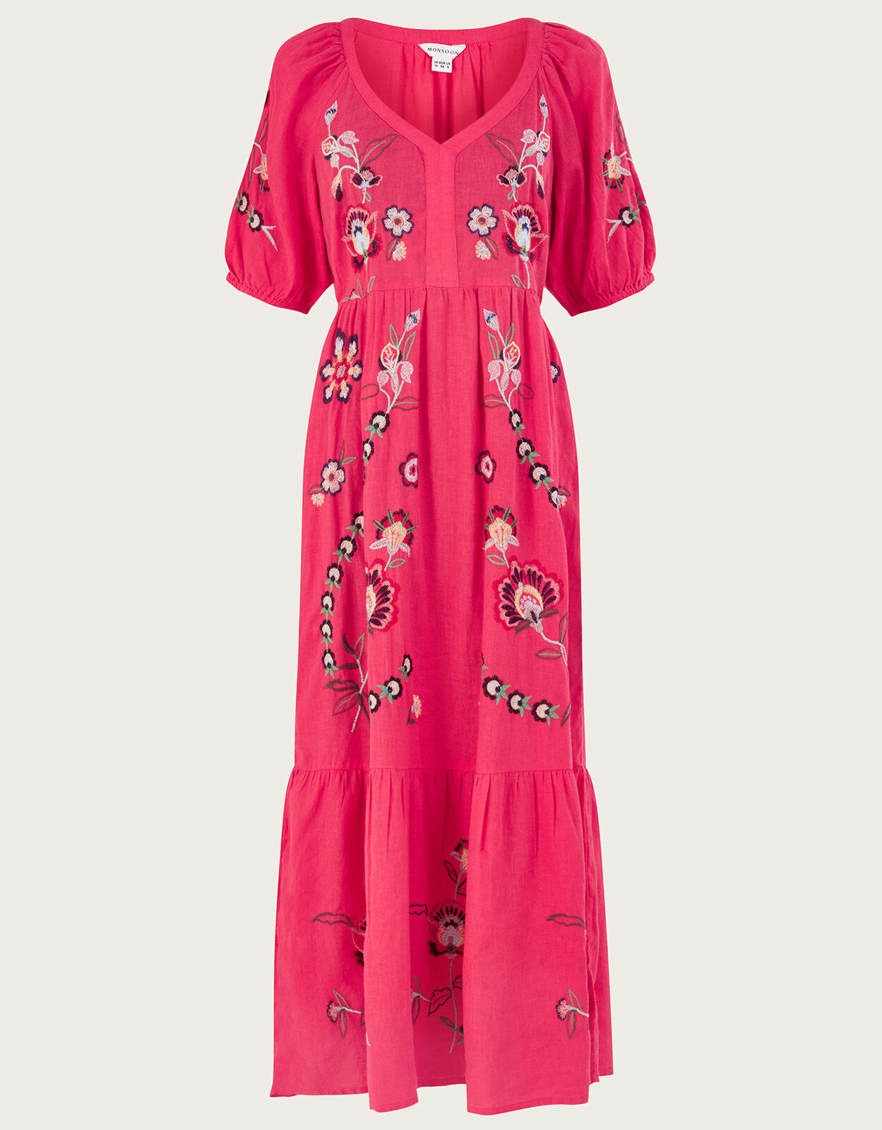 Embroidered Midi Dress in Linen Blend Orange